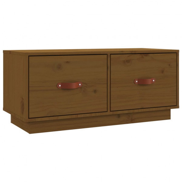 Mueble de TV madera maciza de pino marrón miel 80x34x35 cm M 2