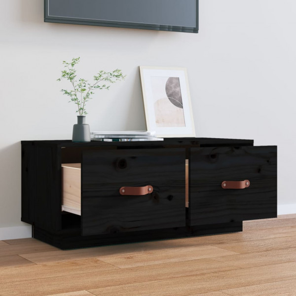 Mueble de TV de madera maciza de pino negro 80x34x35 cm M 3