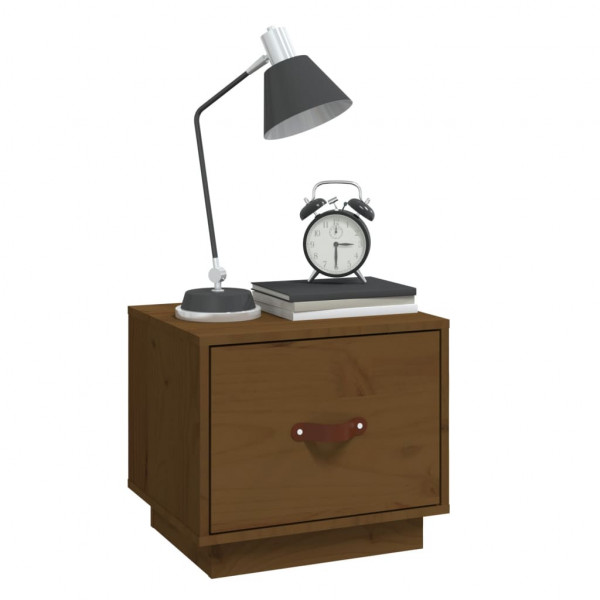 Mesita de noche madera maciza de pino marrón miel 40x34x35 cm M 4