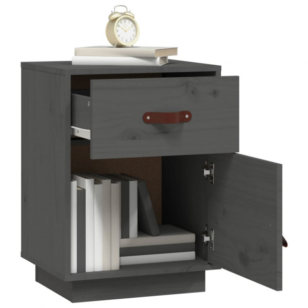 Mesitas de noche 2 uds madera maciza de pino gris 40x34x55 cm M 4