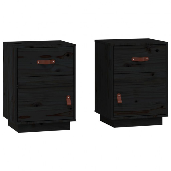 Mesitas de noche 2 uds madera maciza de pino negro 40x34x55 cm M 2