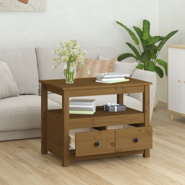 Mesa de centro de madera maciza de pino marrón miel 71x49x55 cm M 3