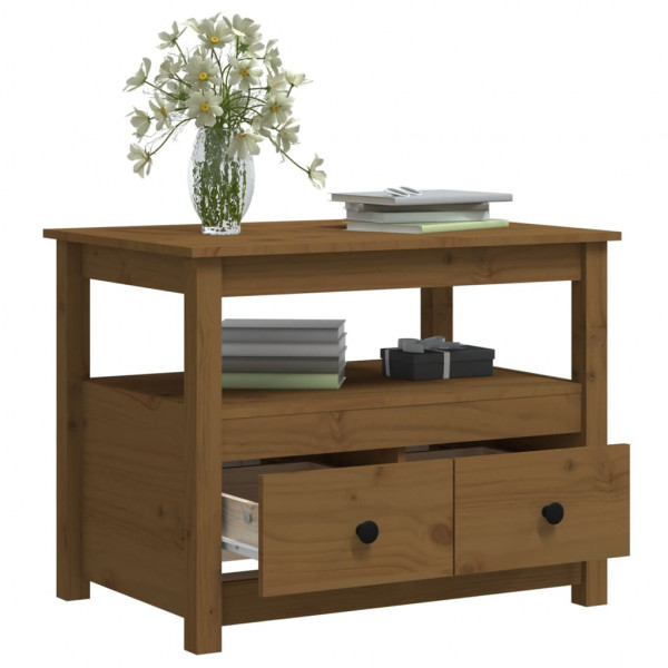 Mesa de centro de madera maciza de pino marrón miel 71x49x55 cm M 5