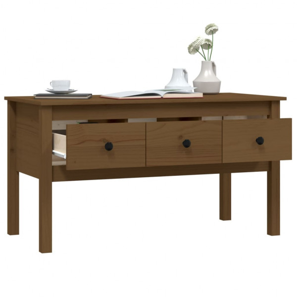 Mesa de centro madera maciza de pino marrón miel 102x49x55 cm M 5