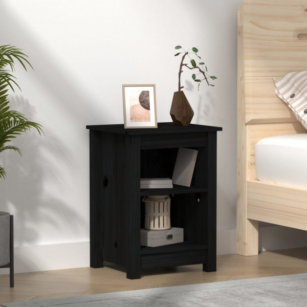 Mesita de noche madera maciza de pino negro 40x35x55 cm D