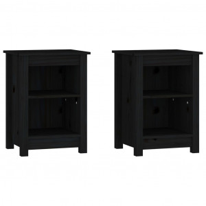 Mesitas de noche 2 uds madera maciza de pino negro 40x35x55 cm H