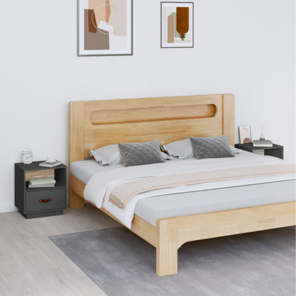 Mesitas de noche 2 uds madera maciza pino gris 40x34x45 cm D