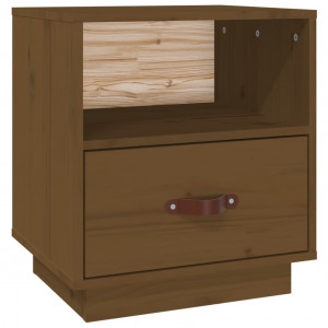Mesita de noche madera maciza de pino marrón miel 40x34x45 cm H
