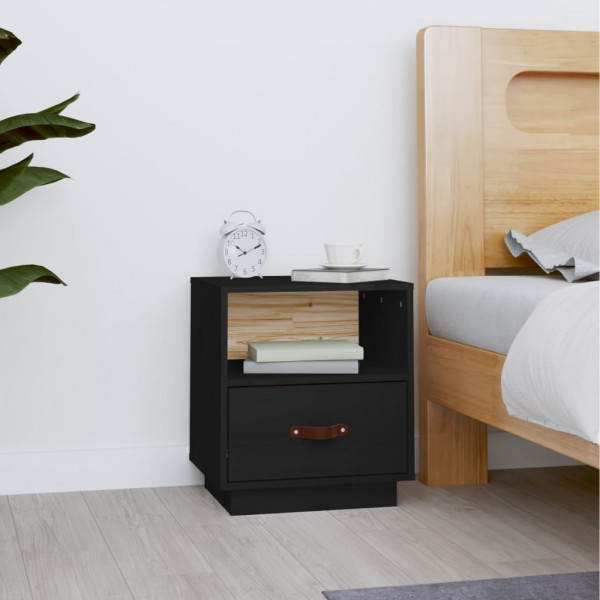 Mesita de noche madera maciza de pino negro 40x34x45 cm D