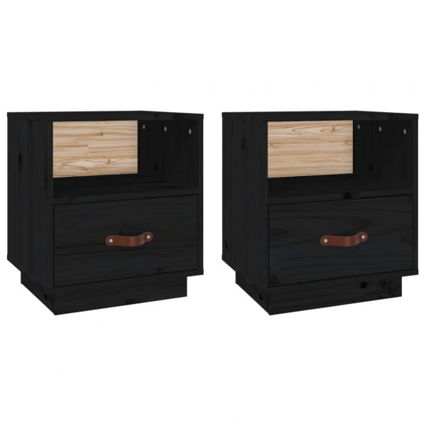 Mesitas de noche 2 uds madera maciza de pino negro 40x34x45 cm M 2