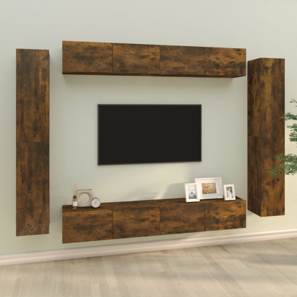 Set de muebles de TV 8 pzas madera contrachapada roble ahumado D