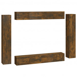 Set de muebles de TV 8 pzas madera contrachapada roble ahumado H