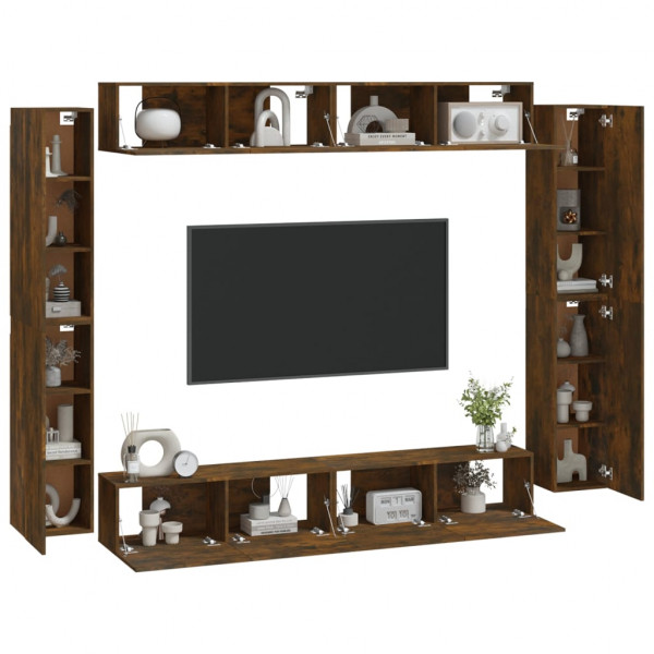 Set de muebles de TV 8 pzas madera contrachapada roble ahumado M 3