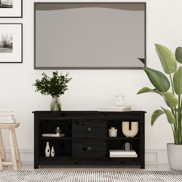 Mueble de TV de madera maciza de pino negro 103x36.5x52 cm D