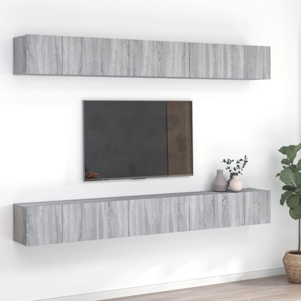 Muebles TV 8 uds madera contrachapada gris Sonoma 60x30x30 cm D