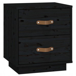 Mesita de noche madera maciza de pino negro 40x34x45 cm H