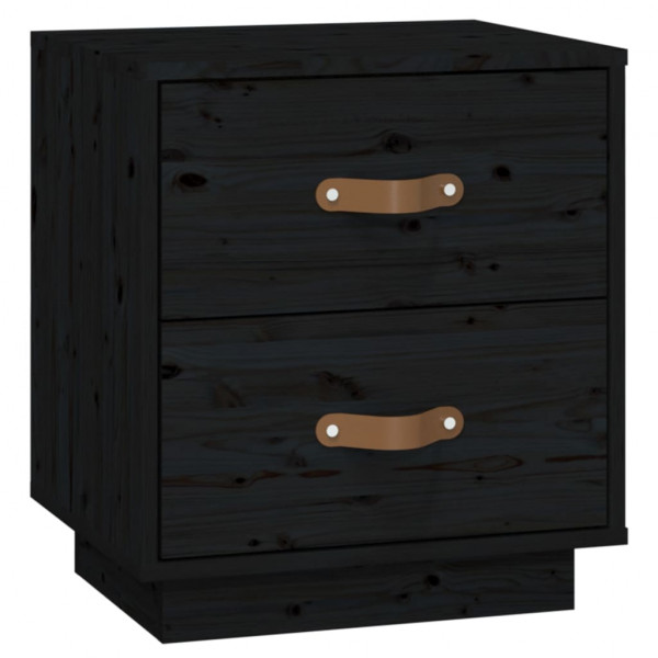 Mesita de noche madera maciza de pino negro 40x34x45 cm M 2