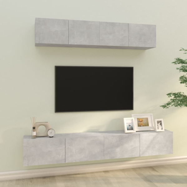 Set de muebles de TV 4 pzas madera contrachapada gris hormigón D