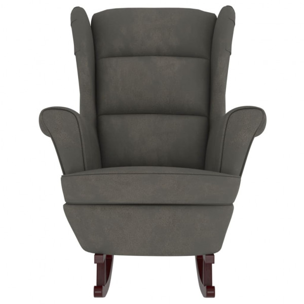 Sillón mecedora patas madera y taburete terciopelo gris oscuro M 5