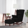 Sillón mecedora patas madera y taburete terciopelo negro 1