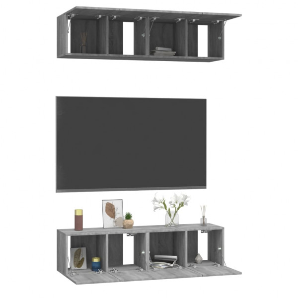 Muebles TV de pared 4 uds contrachapada gris Sonoma 60x30x30 cm M 3