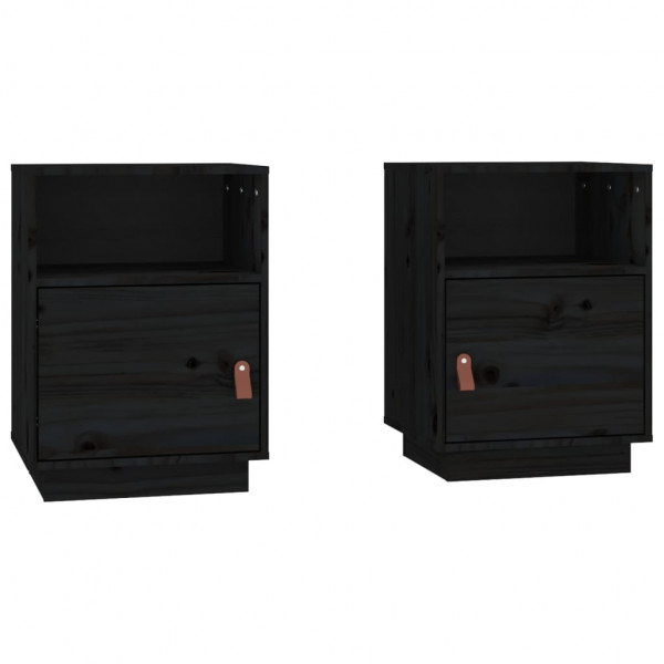 Mesitas de noche 2 uds madera maciza de pino negro 40x34x55 cm M 2