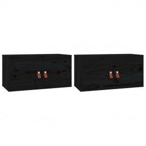 Armarios de pared 2 uds madera maciza de pino negro 60x30x30 cm H