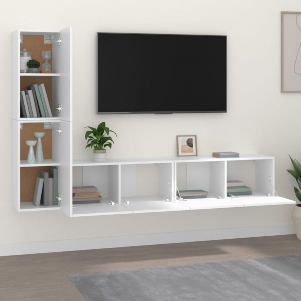 Set de muebles para TV 4 piezas madera contrachapada blanco M 3