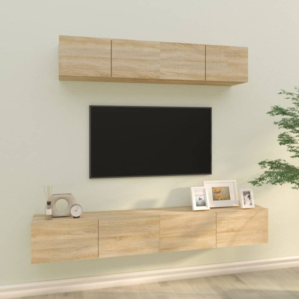 Set de muebles para TV 4 pzas madera contrachapada roble Sonoma D