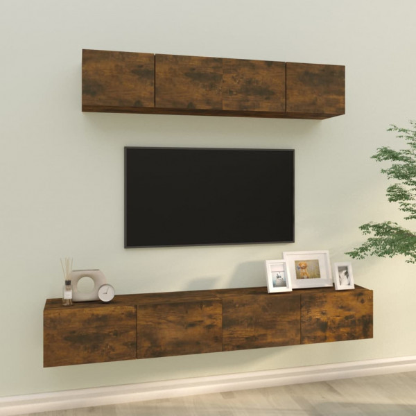 Set de muebles de TV 4 pzas madera contrachapada roble ahumado D