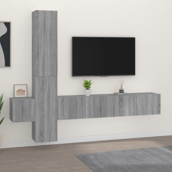 Set de muebles para TV 5 pzas madera contrachapada gris Sonoma D