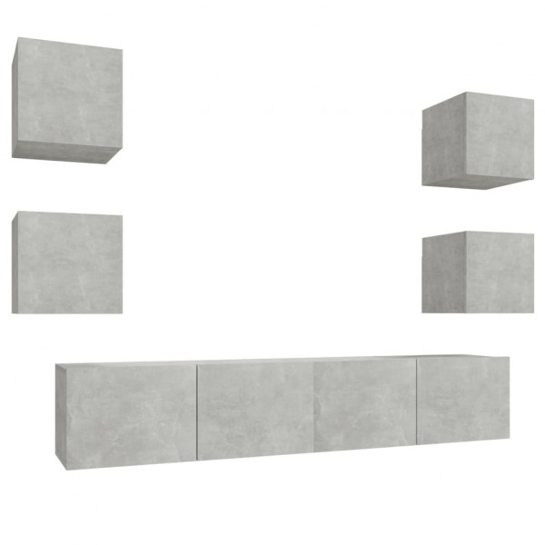 Set de muebles de TV 6 pzas madera contrachapada gris hormigón M 2