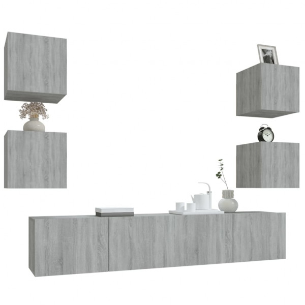 Set de muebles para TV 6 pzas madera contrachapada gris Sonoma M 4