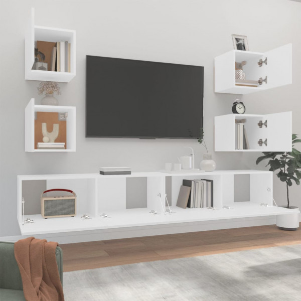 Set de muebles para TV 6 piezas madera contrachapada blanco M 3