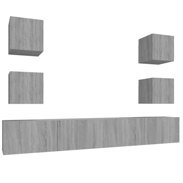 Set de muebles para TV 6 pzas madera contrachapada gris Sonoma M 2