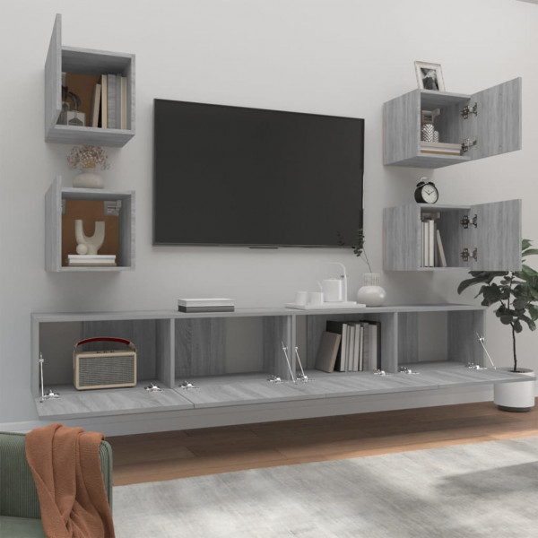 Set de muebles para TV 6 pzas madera contrachapada gris Sonoma M 3