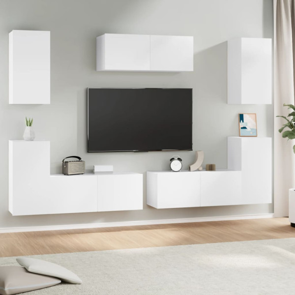 Set de muebles para TV 7 piezas madera contrachapada blanco D