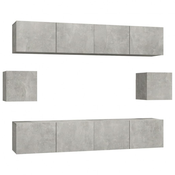 Set de muebles de TV 6 pzas madera contrachapada gris hormigón M 2
