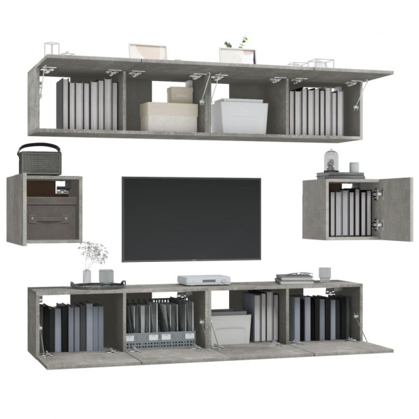 Set de muebles de TV 6 pzas madera contrachapada gris hormigón M 4
