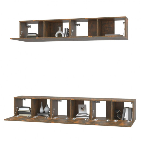 Set de muebles de TV 5 pzas madera contrachapada roble ahumado M 4