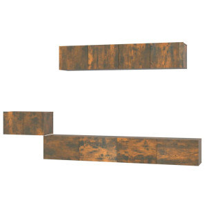 Set de muebles de TV 5 pzas madera contrachapada roble ahumado H