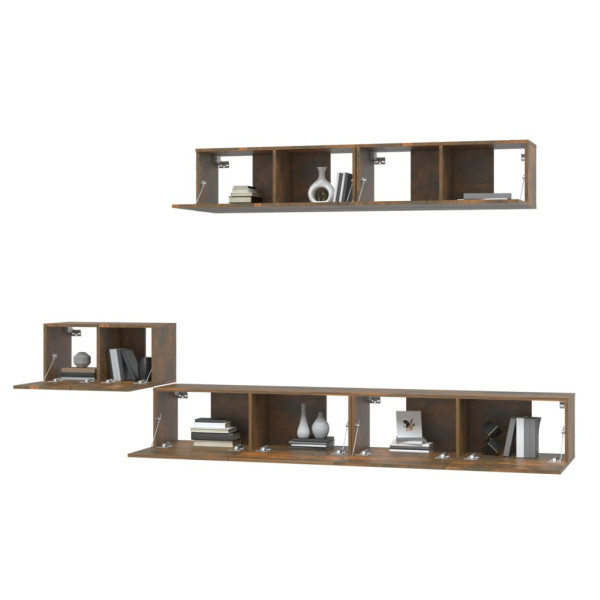 Set de muebles de TV 5 pzas madera contrachapada roble ahumado M 4