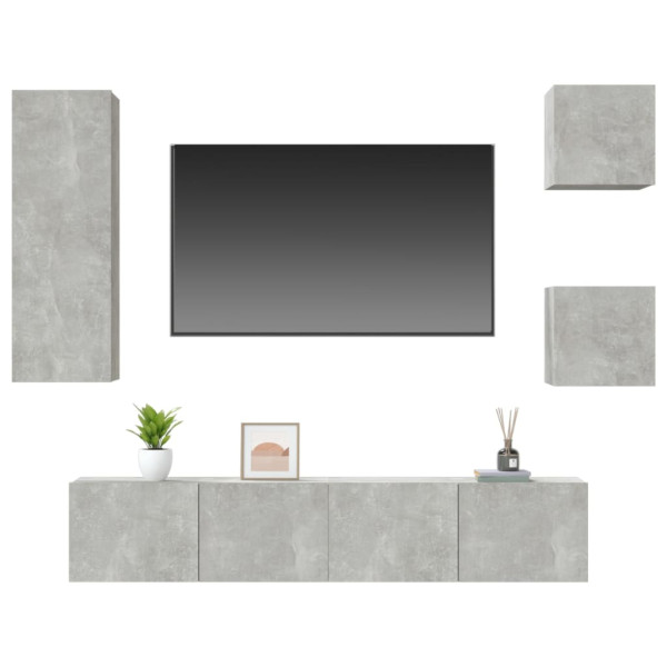 Set de muebles de TV 5 pzas madera contrachapada gris hormigón M 4
