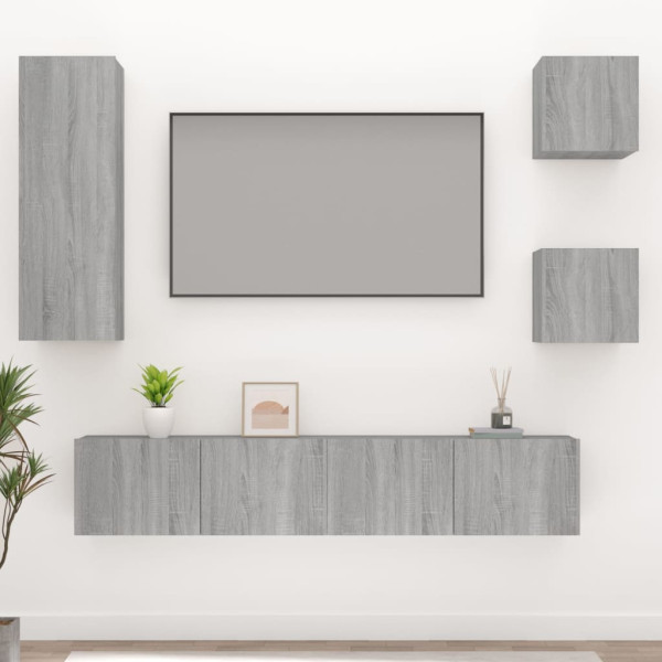 Set de muebles para TV 5 pzas madera contrachapada gris Sonoma D
