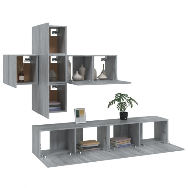 Set de muebles de TV 7 pzas madera contrachapada gris sonoma M 4