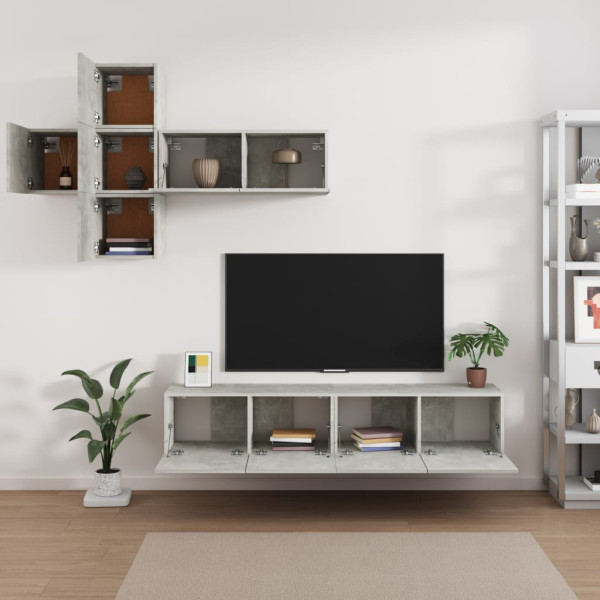 Set de muebles de TV 7 pzas madera contrachapada gris hormigón M 3