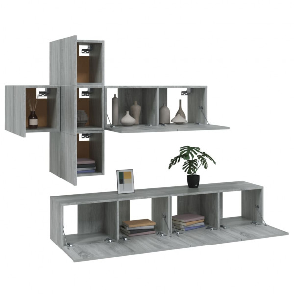 Set de muebles para TV 7 pzas madera contrachapada gris Sonoma M 4