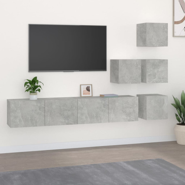 Mueble de pared de TV madera contrachapada gris hormigón D