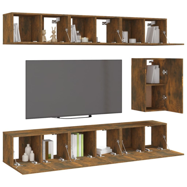 Set de muebles de TV 7 pzas madera contrachapada roble ahumado M 3