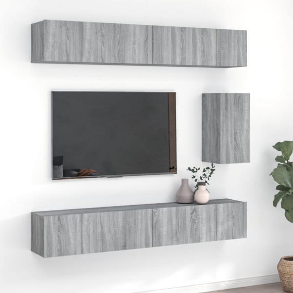 Set de muebles para TV 7 pzas madera contrachapada gris Sonoma D